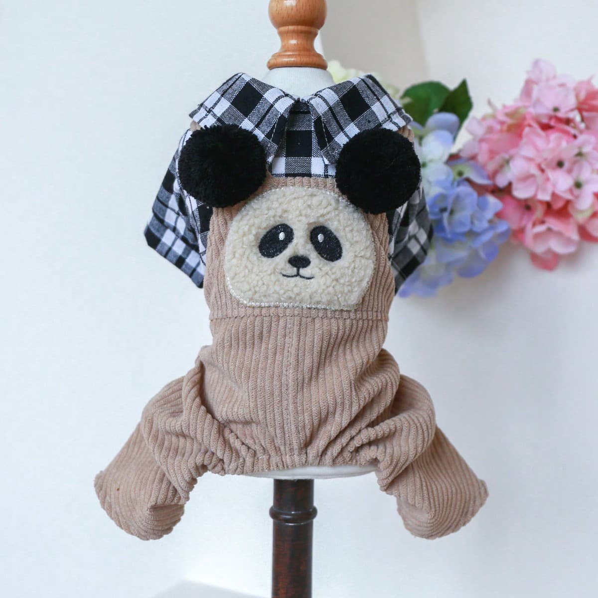 1 pièce Vêtements pour animaux de compagnie, salopette confortable en velours à quatre pattes avec motif de balle panda, pour les chiens et chats